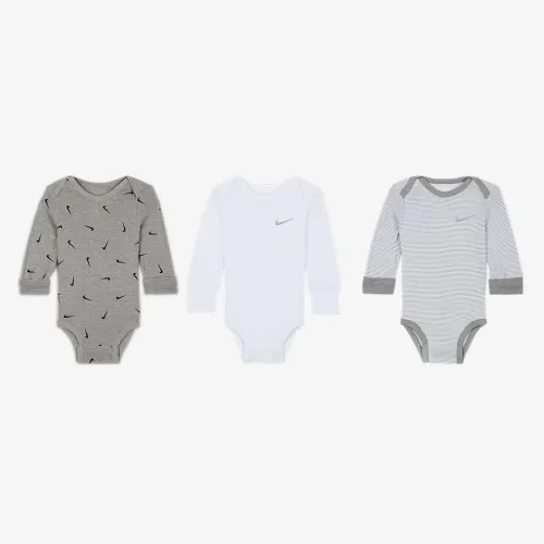 Nike Baby Essentials Baby (0-9M) Long Sleeve Bodysuits (3 Pack) цвет серый