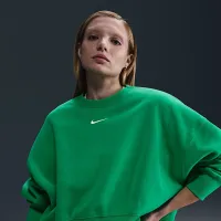 Nike Sportswear Phoenix Fleece женская Over-оверсайз Crew-Neck свитшот цвет зеленый