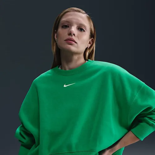 Nike Sportswear Phoenix Fleece женская Over-оверсайз Crew-Neck свитшот цвет зеленый