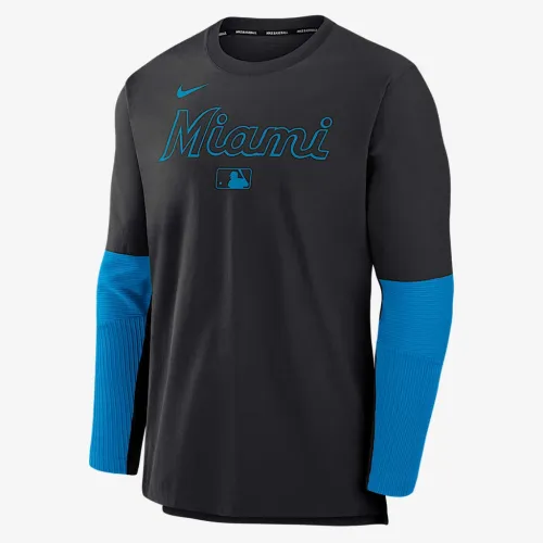 Miami Marlins Authentic Collection Player чоловічі Nike Dri-FIT MLB Pullover світшот колір чорний