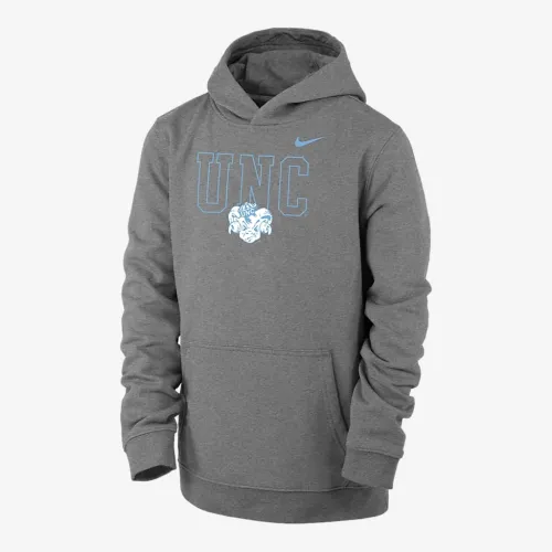 UNC Club Fleece Big дитячі (для хлопчиків) Nike College Толстовка з капюшоном колір сірий