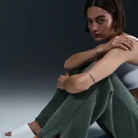 Nike Sportswear Phoenix Plush женская С высокой Талией Wide-Leg Cozy Fleece Pants цвет зеленый