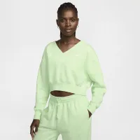 Nike Sportswear Phoenix Fleece женская Cropped V-Neck Top цвет зеленый