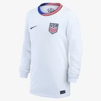 USWNT 2024 Stadium Home Big детские Nike Dri-FIT Soccer Long-Sleeve Replica Jersey цвет белый