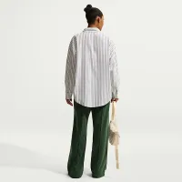 Nike Sportswear Chill Poplin женская оверсайз Woven Long-Sleeve Striped Top цвет зеленый