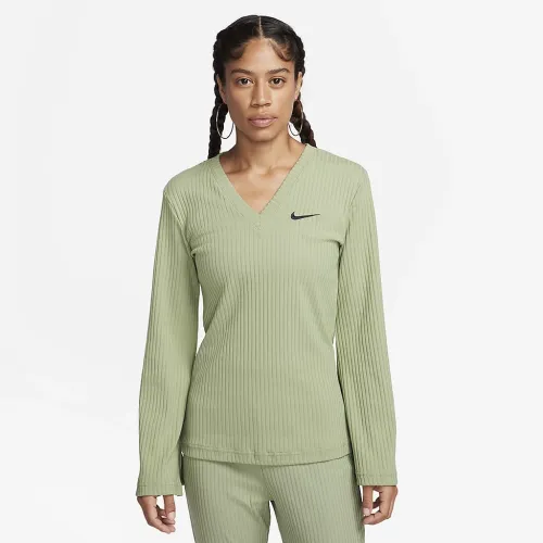 Nike Sportswear жіноча Ribbed Jersey Long-Sleeve V-Neck Top колір зелений
