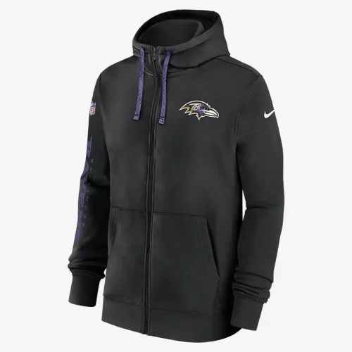 Baltimore Ravens Sideline Team Issue Club чоловічі Nike Full Zip Толстовка з капюшоном колір чорний