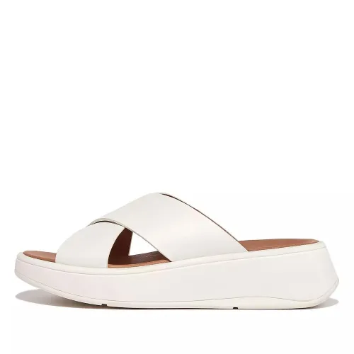 Шлёпанцы FitFlop F-Mode Leather Flatform Cross Slides FW5-477 - Белые