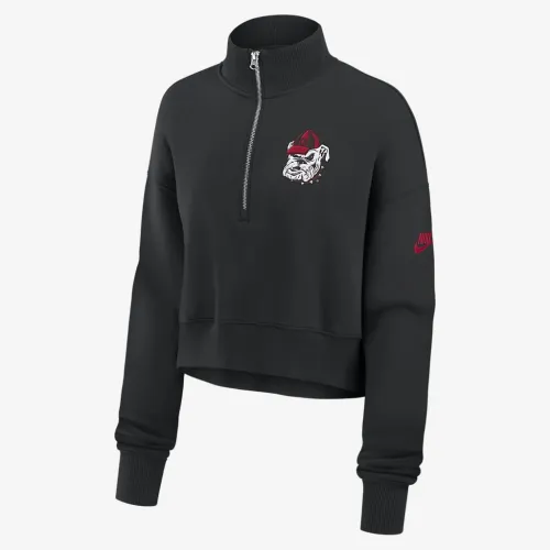 Georgia Bulldogs Legacy Elevated Logo женская Nike College Cropped 1/4-Zip Crew цвет черный
