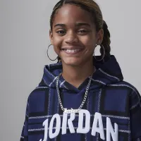 Nike Jordan Brooklyn Essentials Big дитячі Plaid Print Pullover Толстовка з капюшоном блакитний
