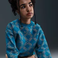 Nike Sportswear Club Fleece Big дитячі (Girls') оверсайз Printed Crewneck світшот блакитний