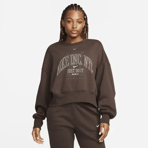 Nike Sportswear Phoenix Fleece женская Over-оверсайз Crew-Neck Graphic свитшот цвет коричневый