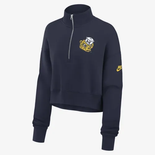 Michigan Wolverines Legacy Elevated Logo жіноча Nike College Cropped 1/4-Zip Crew блакитний