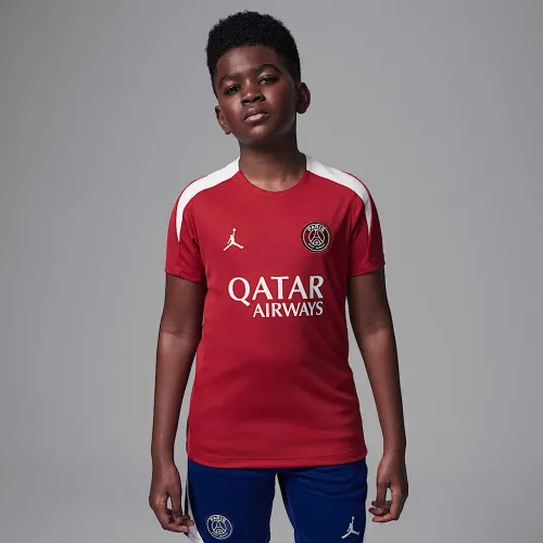 Nike Paris Saint-Germain Strike Fourth Big дитячі Jordan Dri-FIT Soccer Knit Short-Sleeve Top колір червоний
