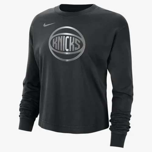 New York Knicks Courtside жіноча Nike NBA Shine Boxy Long-Sleeve футболка колір чорний