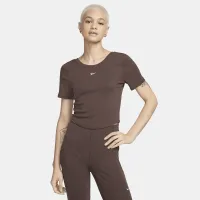 Nike Sportswear Chill Knit жіноча Tight Scoop-Back Short-Sleeve Mini-Rib Top колір коричневий