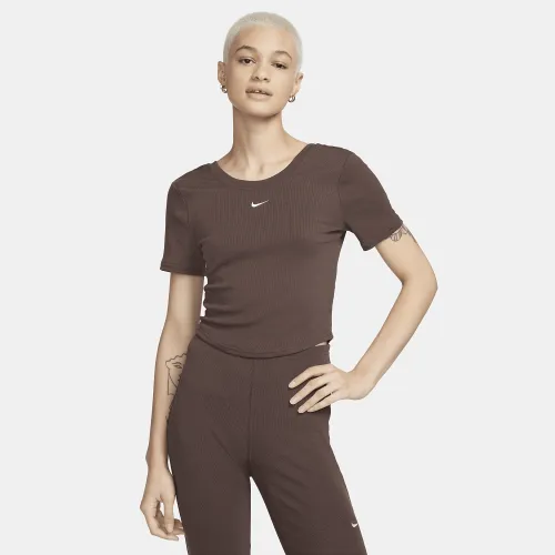 Nike Sportswear Chill Knit жіноча Tight Scoop-Back Short-Sleeve Mini-Rib Top колір коричневий