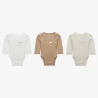 Nike Essentials Baby (0-9M) 3 пары Long Sleeve Bodysuits цвет коричневый