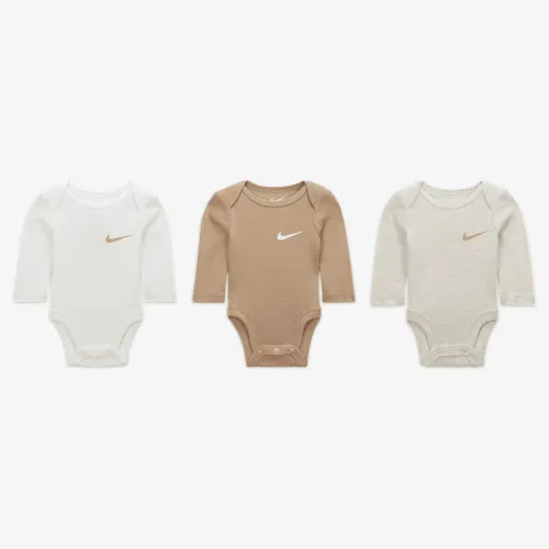 Nike Essentials Baby (0-9M) 3 пари Long Sleeve Bodysuits колір коричневий