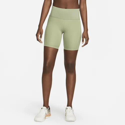 Nike женская Tight Mid-Rise Ribbed-Panel Running шорты с карманамицвет зеленый