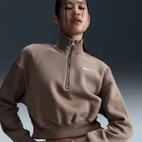 Nike Sportswear Phoenix Fleece женская 1/2-Zip Cropped свитшот цвет коричневый