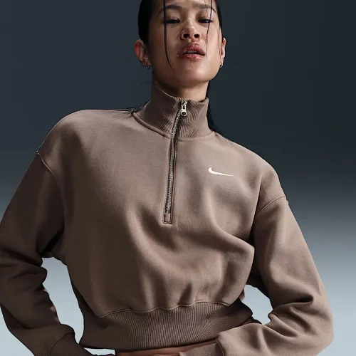 Nike Sportswear Phoenix Fleece женская 1/2-Zip Cropped свитшот цвет коричневый