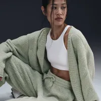 Nike Sportswear Phoenix Cozy Букле женская С высокой Талией оверсайз Knit Pants цвет зеленый