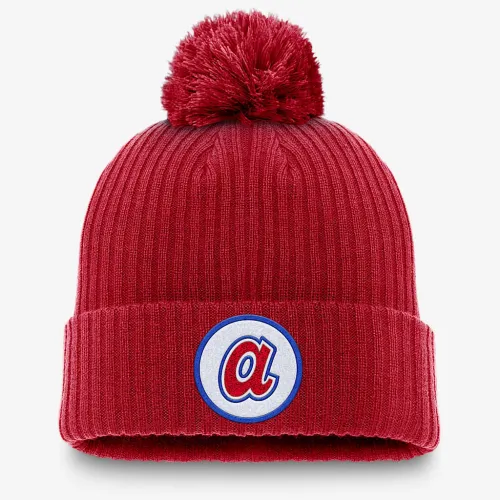 Atlanta Braves Cooperstown Peak мужские Nike MLB Cuffed Pom Beanie цвет красный