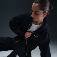 Nike Sportswear Phoenix Fleece женская Loose Cropped Full-Zip Толстовка с капюшоном цвет черный