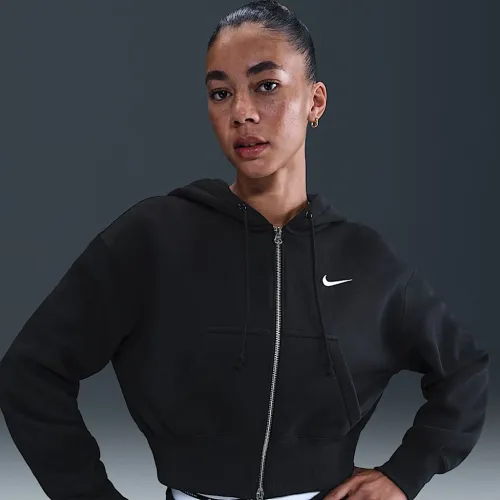 Nike Sportswear Phoenix Fleece женская Loose Full-Zip Cropped Толстовка с капюшоном цвет черный