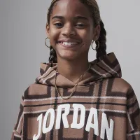 Nike Jordan Brooklyn Essentials Big детские Plaid Print Pullover Толстовка с капюшоном цвет коричневый