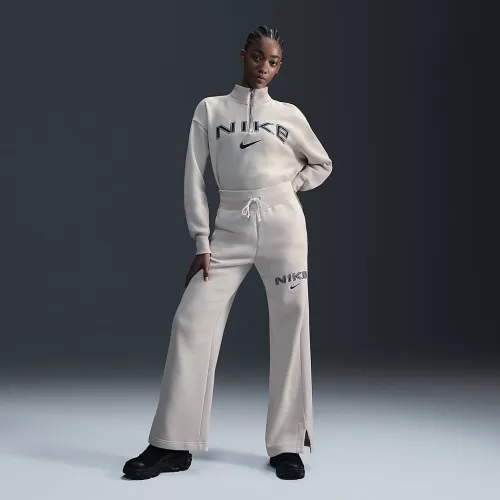 Nike Sportswear Phoenix Fleece женская С высокой Талией Wide-Leg Logo Pants цвет коричневый