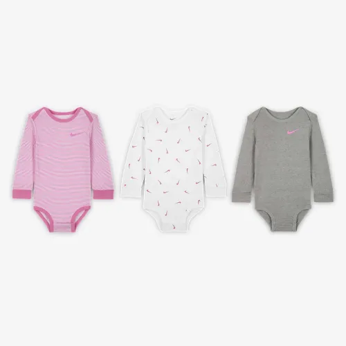 Nike Baby Essentials Baby (12-24M) Long Sleeve Bodysuits (3 Pack) цвет белый