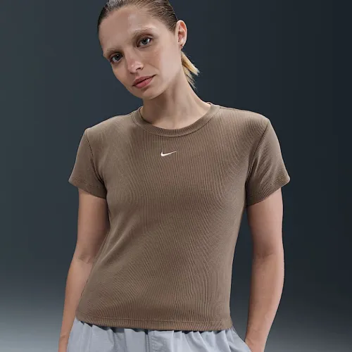 Nike Sportswear жіноча Tight Ribbed Short-Sleeve футболка колір коричневий