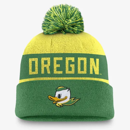 Oregon Ducks Primetime Peak мужские Nike College Cuffed Pom Beanie цвет зеленый