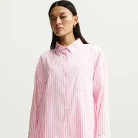 Nike Sportswear Chill Poplin женская оверсайз Woven Long-Sleeve Striped Top Pink