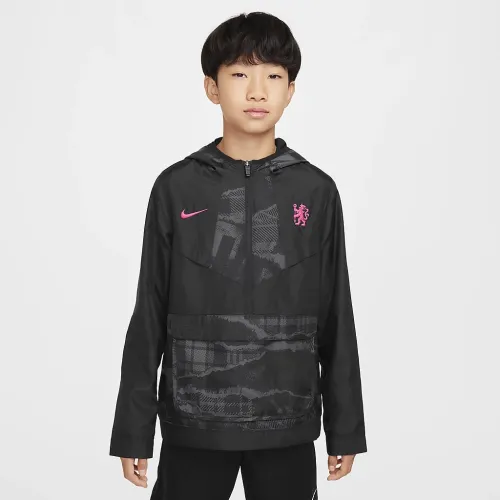 Chelsea FC Amplify Windrunner Third Big детские (для мальчиков) Nike Soccer Anorak цвет черный