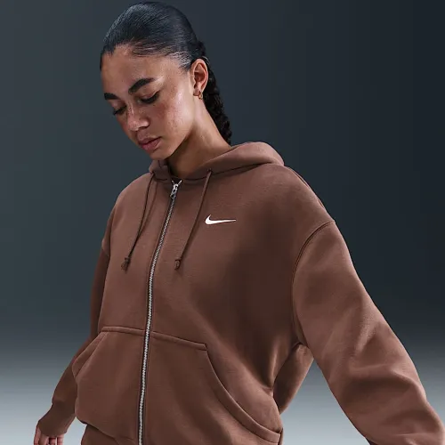 Nike Sportswear Phoenix Fleece женская оверсайз Full-Zip Толстовка с капюшоном цвет коричневый
