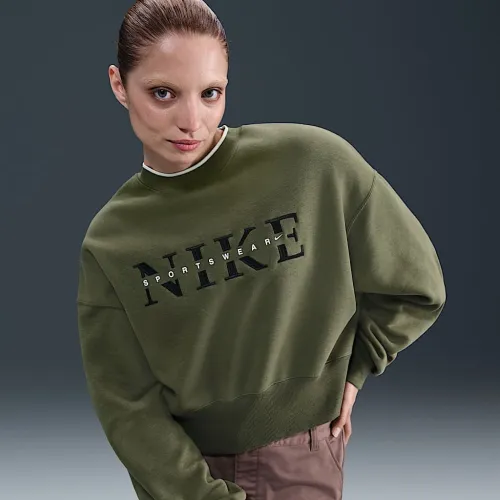 Nike Sportswear Phoenix Fleece женская оверсайз Crew-Neck свитшот цвет зеленый