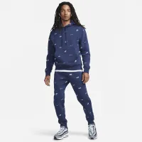 Nike Club Fleece мужские Allover Print Pullover Толстовка с капюшоном синий