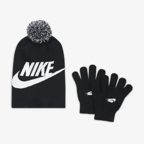 Nike Big детские Beanie and Gloves Box набор цвет черный