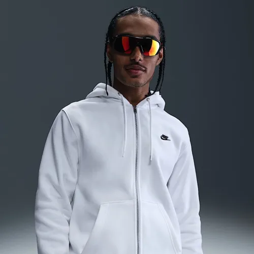 Nike Club мужские Full-Zip Fleece Толстовка с капюшоном цвет белый