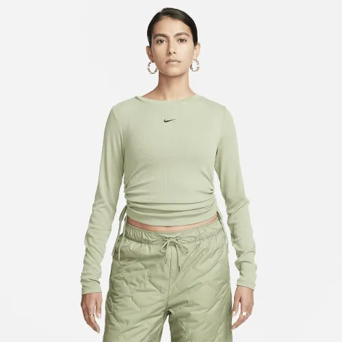 Nike Sportswear Essential женская Ribbed Long-Sleeve Mod Crop Top цвет зеленый