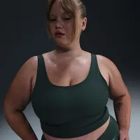Nike Zenvy Rib женская Light-Support Non-Padded Longline Sports Bra (большие размеры) цвет зеленый