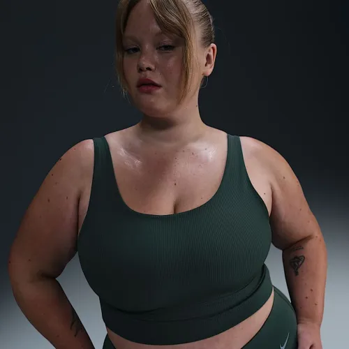 Nike Zenvy Rib женская Light-Support Non-Padded Longline Sports Bra (большие размеры) цвет зеленый