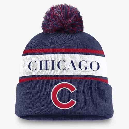Chicago Cubs Team Stripe Peak мужские Nike MLB Cuffed Pom Beanie синий