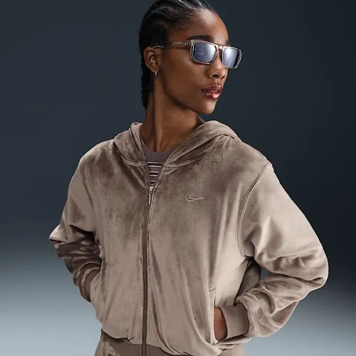 Nike Sportswear Chill Knit жіноча Loose Velour Full-Zip Толстовка з капюшоном колір коричневий