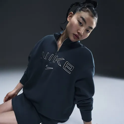 Nike Sportswear Phoenix Fleece женская оверсайз 1/4-Zip Logo Top синий