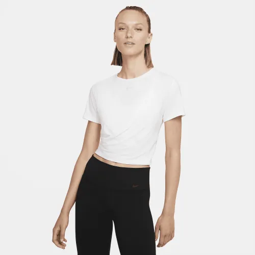 Nike Dri-FIT One Luxe жіноча Twist Cropped Short-Sleeve Top колір білий