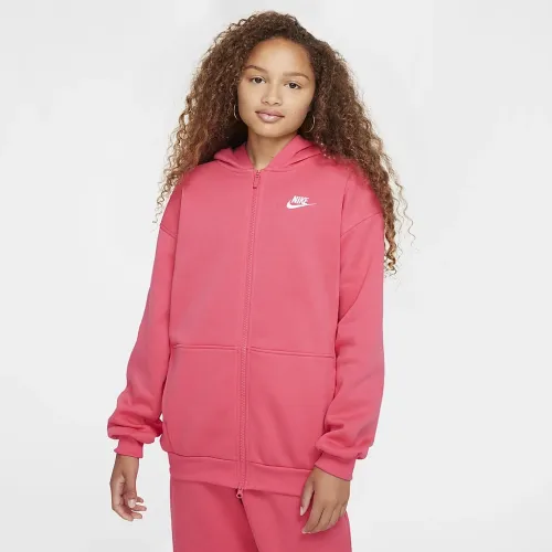 Nike Sportswear Club Fleece Big детские оверсайз Full-Zip Толстовка с капюшоном Pink